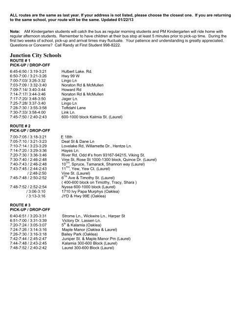 Bus Routes - Junction City School District