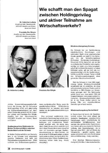 Wie schafft man den Spagat zwischen Holdingprivileg und ... - Vischer