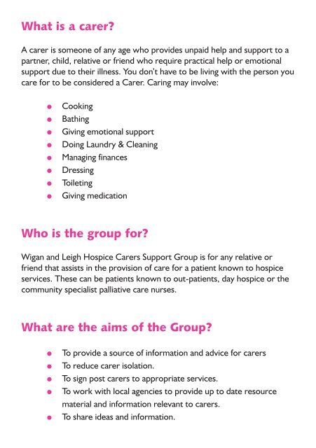 Carer support - Wigan & Leigh Hospice
