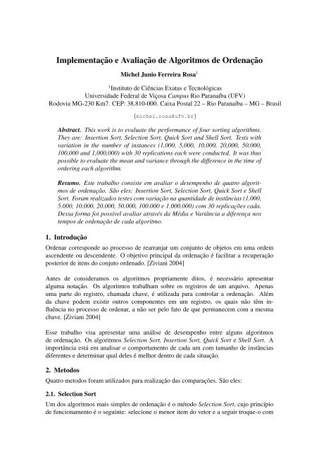 PDF) Uma Comparacao de Algoritmos de Ordenacao baseados em