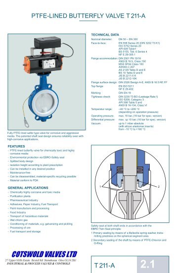 Ebro T211-A PFTE Lined - Cotswold Valves Ltd