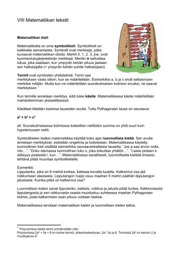 VIII Matematiikan tekstit - Edu.fi