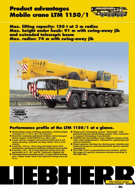 Product Advantages Mobile Crane LTM 1150/1 Max. Lifting Capacity