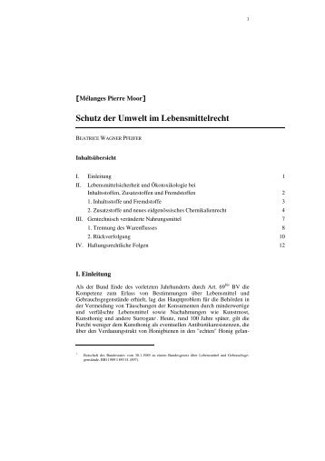 Schutz der Umwelt im Lebensmittelrecht - Vischer