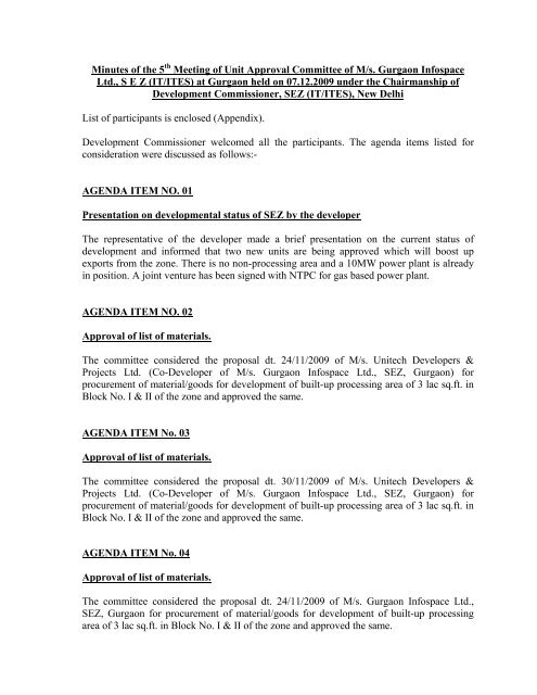 Minutes of the 5th Meeting of Unit Approval Committee of M/s ... - STPI