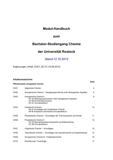 Modul-Handbuch zum Bachelor-Studiengang ... - Institut fÃ¼r Chemie