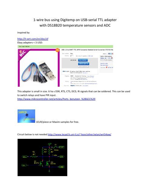 1-wire bus using Digitemp on Usb-serial TTL adapter with DS18B20 ...