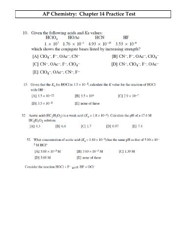 AP Chemistry: Chapter 14 Practice Test