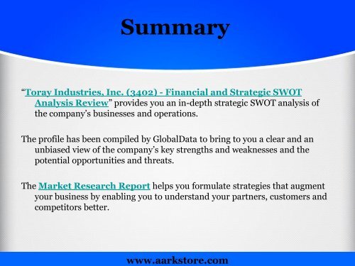 Aarkstore - Toray Industries, Inc. (3402) - Financial and Strategic SWOT Analysis Review