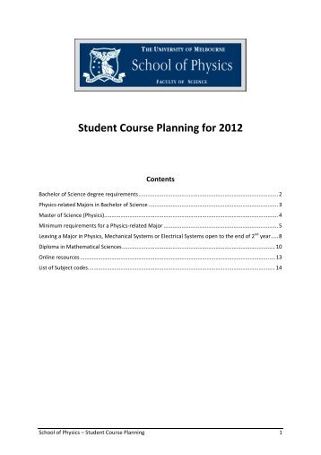 Student Course Planning for 2012 - School of Physics - University of ...