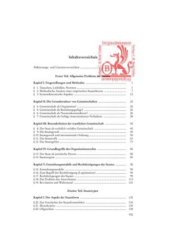 Allgemeine Staatslehre - Zippelius, Inhaltsverzeichnis
