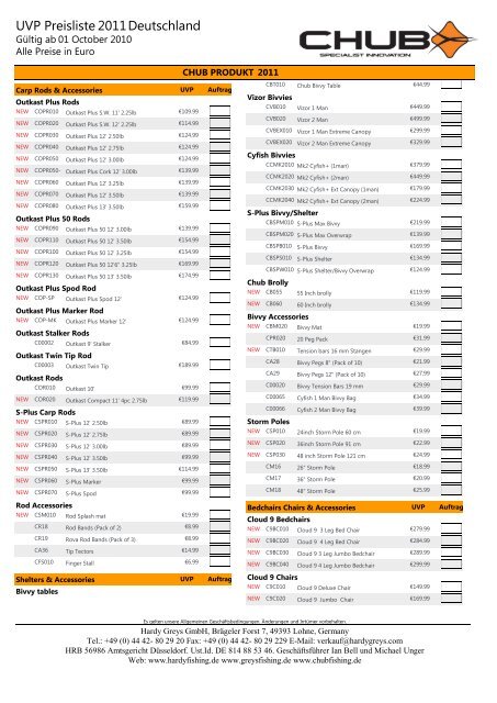 UVP Preisliste Deutschland 2011 - beim angelsport-milo!