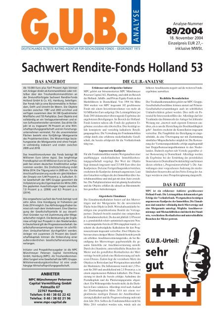 Sachwert Rendite-Fonds Holland 53 - G.U.B.-Fondsguide