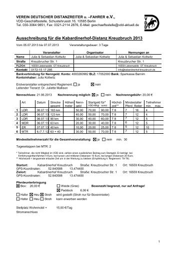 Ausschreibung - Distanzreiten in Brandenburg