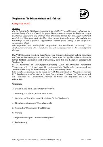 VDD-Reglement - Distanzreiten in Brandenburg