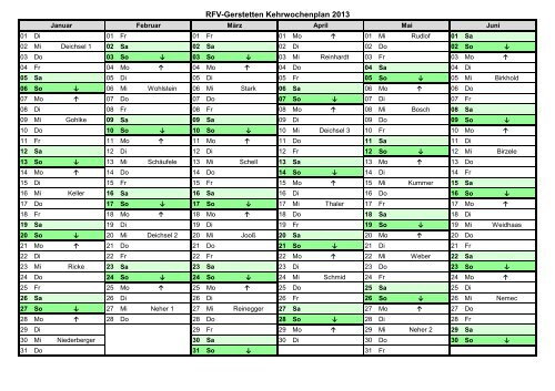 Kehrwochenplan 2013