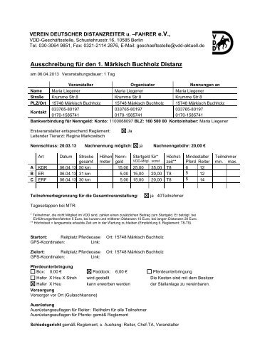 Ausschreibung - Distanzreiten in Brandenburg