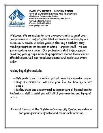 facility rental information - City of Gladstone