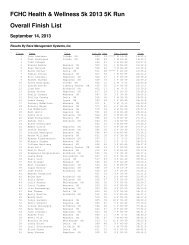 FCHC Health & Wellness 5k 2013 5K Run Overall Finish List