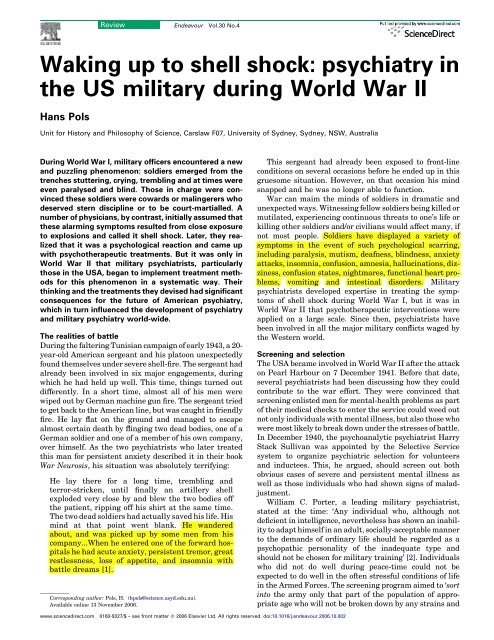 Waking up to shell shock: psychiatry in the US military during World War II