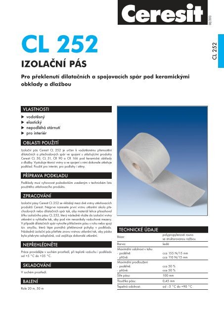 TechnickÃ½ list â Ceresit CL 252 IzolaÄnÃ­ pÃ¡s
