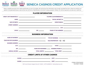 seneca casinos credit application - Seneca Allegany Casino & Hotel