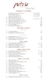 wine list - Seneca Allegany Casino & Hotel