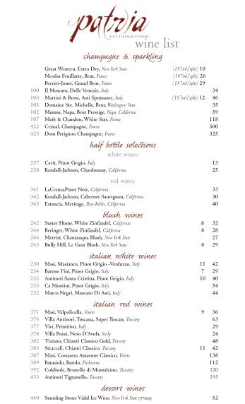 wine list - Seneca Allegany Casino & Hotel