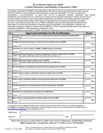 Approved Activities for Re-Certification Hours - Society for ...