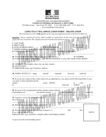 long stay visa application form - translation - The EU Studies ...