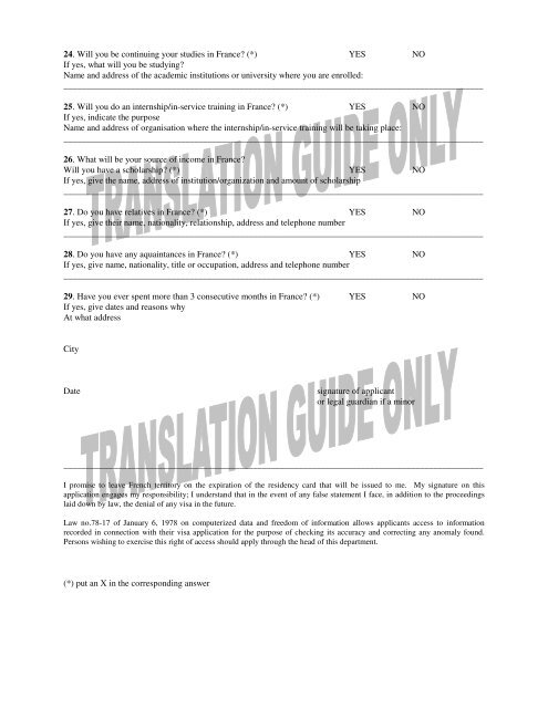 long stay visa application form - translation - The EU Studies ...