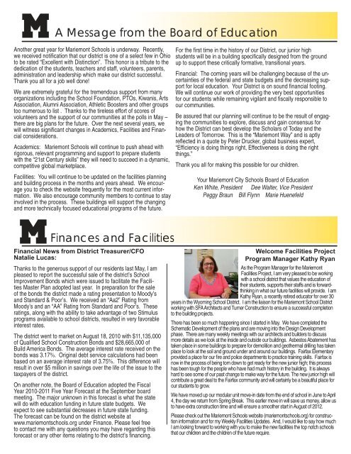 Newsletter Fall of 2010.indd - Mariemont City Schools