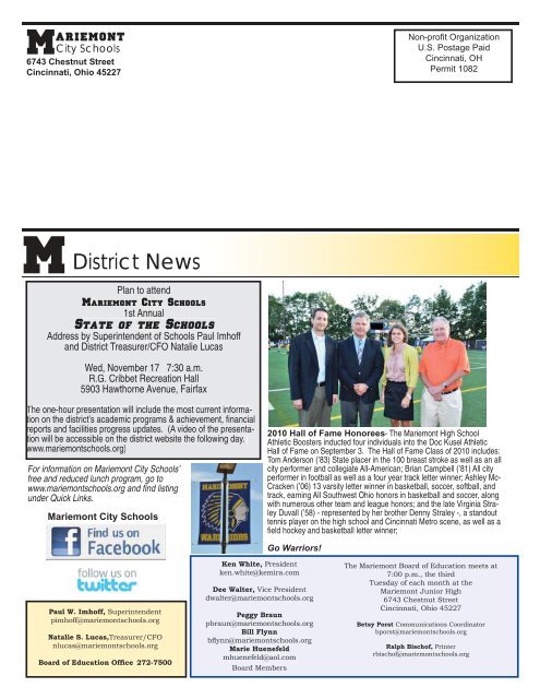 Newsletter Fall of 2010.indd - Mariemont City Schools