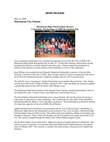 Scholarship Winners 2009 (info) - Mariemont City Schools