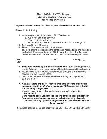 Tutor Report Writing Guidelines - Baltimore Lab School