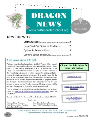 Dragon News Volume 11 Issue 4 - Baltimore Lab School