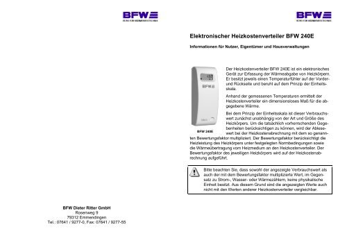 Elektronischer Heizkostenverteiler BFW 240E - BFW Dieter Ritter ...