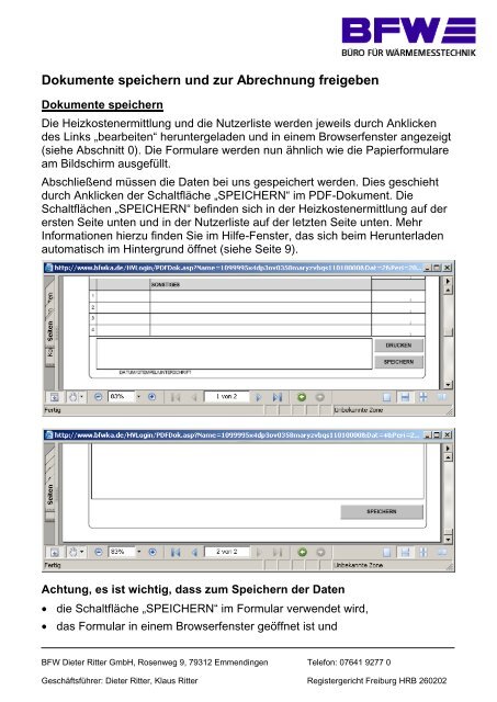 BFW-i Kundenportal Bedienung - BFW Dieter Ritter GmbH