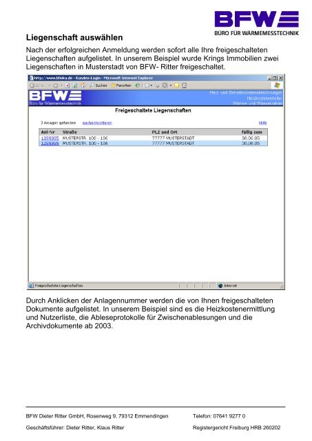 BFW-i Kundenportal Bedienung - BFW Dieter Ritter GmbH