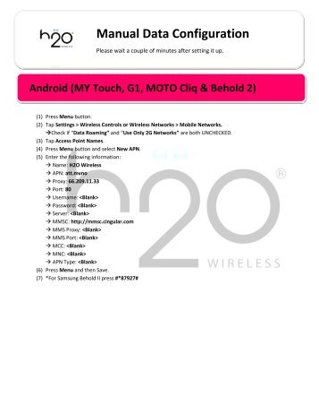 Manual Data Configuration - Android - H2O Wireless