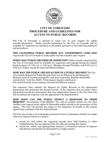 city of coronado procedure and guidelines for access to public records