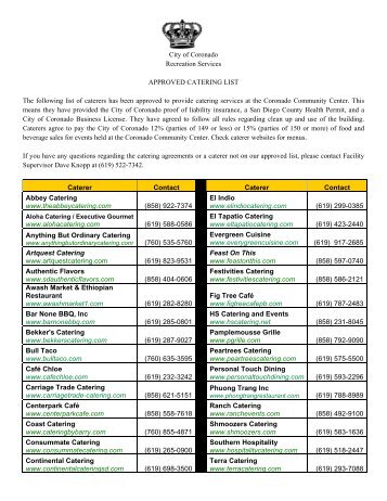 City of Coronado Recreation Services APPROVED CATERING LIST ...