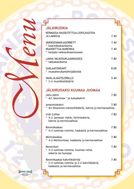 Uula-ala carte menu