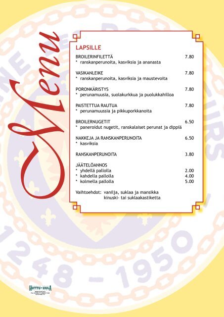 Uula-ala carte menu