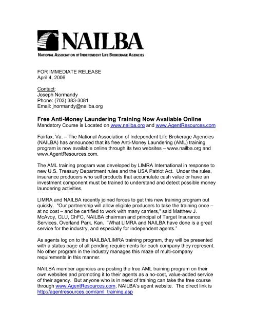 Free Anti-Money Laundering Training Now Available Online - Nailba