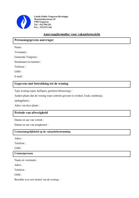 formulier - Lokale Politie