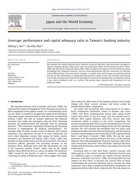 Leverage, performance and capital adequacy ratio in Taiwan's ...