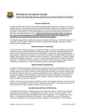 POWER OF ATTORNEY GUIDE - MacDill Air Force Base