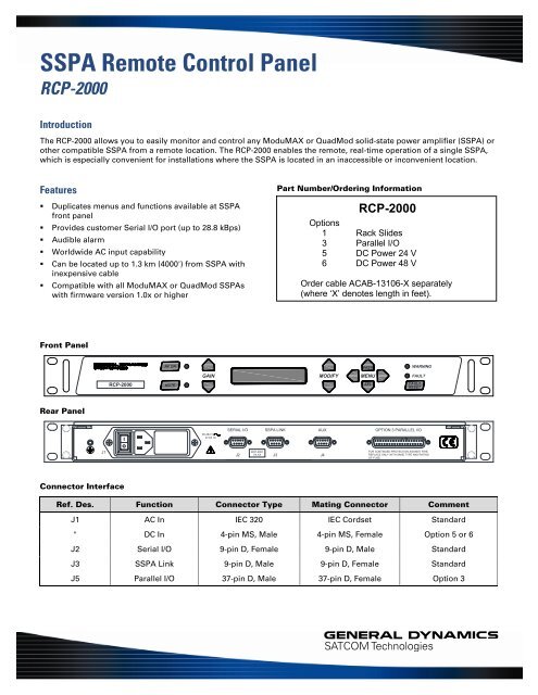 SSPA Remote Control Panel - General Dynamics SATCOM ...