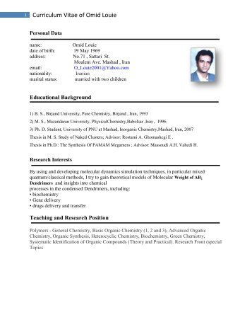 Curriculum Vitae of Omid Louie